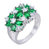 4Ct Oval Cut Green Emerald Floral Cocktail Engagement Ring 14K White Gold Finish