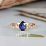 1.2ct Oval Cut Blue Sapphire Minimalist Slim Engagement Ring 14k RoseGold Finish