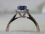 2.4ct Engagement Ring Oval Blue Sapphire Round Accent Halo 14k White Gold Finish