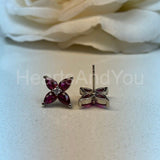 2ct Pear Cut Simulated Pink Ruby Floral Stud Earrings 14k White Gold Plated