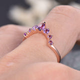 2Ct Pear Cut Purple Amethyst Princess Crown Engagement Ring 14K Rose Gold Finish