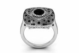 Antique Milgrain Engagement Ring 3ct Round Cut Black Diamond 14k White Gold Over