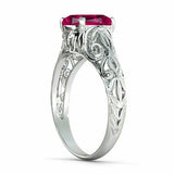 1.2ct Cushion Cut Pink Sapphire Filigree Engagement Ring 14k White Gold Finish