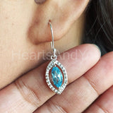 2ct Marquise Simulated Blue Aquamarine Halo Dangle Earrings 14k WhiteGold Plated