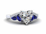 2ct Heart Diamond Art Deco Sapphire Accent Engagement Ring 14k White Gold Finish