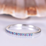 0.9ct Round Blue Topaz Amethyst Half Eternity Wedding Band 14k White Gold Finish