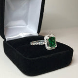 2.3ct Green Emerald Baguette Diamond Band Engagement Ring 14k White Gold Finish