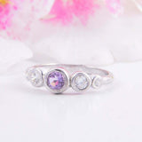 1.5ct Round Cut Purple Amethyst Five Stone Bezel Set Ring 14k White Gold Finish