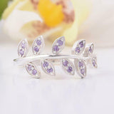 1.5ct Round Purple Amethyst Engagement Ring Floral Leaf Vine 14k White Gold Over