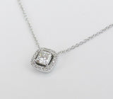 1ct Princess Cut VVS1 Diamond Halo Stylish Pendant 14k White Gold Over NO CHAIN