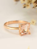 1.2ct Princess Cut Peach Morganite Minimalist Solitaire Ring 14k RoseGold Finish