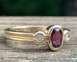 2ct Engagement Ring Oval Cut Pink Ruby Bezel Set Trilogy 14k Yellow Gold Finish