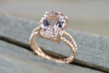 4ct Oval Cut Peach Morganite Solitaire Split Beaded Band Ring 14k Rose Gold Over