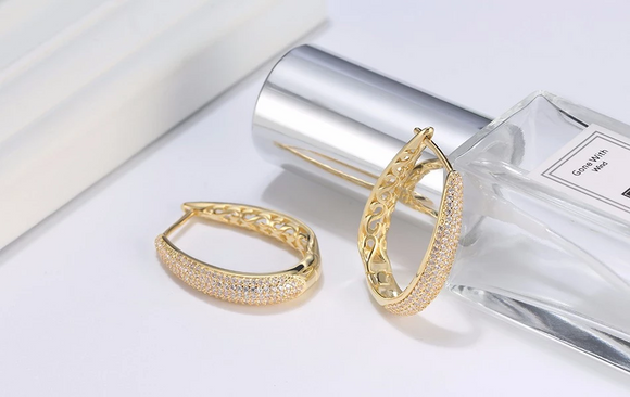 3ct Round Cut Diamond Cluster Wedding Party Hoop Earrings 14k Yellow Gold Finish