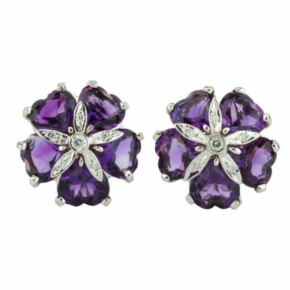 2ct Heart Cut Purple Amethyst Flower Solitaire Stud Earrings 14k White Gold Over