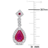 4Ct Pear Cut Pink Ruby Diamond Halo Drop Earrings Women 14K White Gold Finish