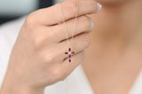 1ct Pink Ruby Pendant with Chain Marquise Cut Holy Cross 14k Yellow Gold Finish