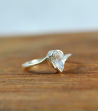 1ct Engagement Ring Pear Cut Diamond Swirl Twist Solitaire 14k White Gold Finish