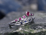 2ct Pear Cut Pink Ruby Sapphire Princess Crown Tiara Ring 14k White Gold Finish