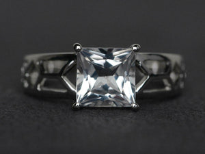 2ct Engagement Ring Princess Cut Diamond Split Shank 14k White Gold Finish