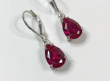 2ct Drop Earrings Pear Cut Pink Ruby Teardrop Leverback 14k White Gold Finish