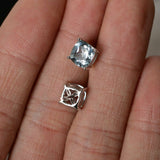 1ct Cushion Cut Blue Aquamarine Solitaire Stud Earrings 14k White Gold Finish