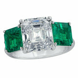 2ct Asscher Diamond Engagement Ring Trilogy Emerald Accents 14k White Gold Over