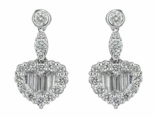 3Ct Emerald Cut Diamond Heart Halo Women Drop Earrings 14K White Gold Finish