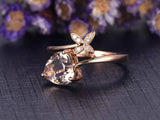 1ct Heart Cut Champagne Morganite Butterfly Engagement Ring 14k Rose Gold Finish