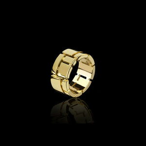 Elegant Cube Design Wide Stackable Wedding Band Men Women 14k Yellow Gold Finish