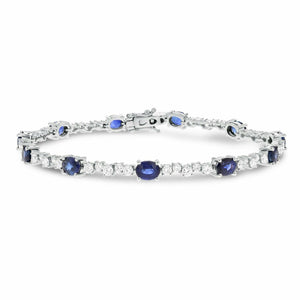 10ct Oval Cut Blue Sapphire Vintage Inspired Tennis Bracelet 14k White Gold Over