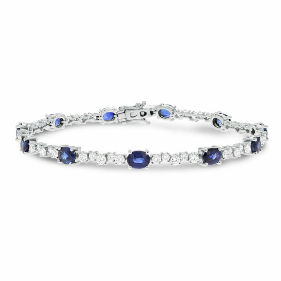 10ct Oval Cut Blue Sapphire Vintage Inspired Tennis Bracelet 14k White Gold Over