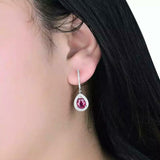 2.5ct Drop Earrings Pear Cut Pink Ruby Diamond Halo Design 14k White Gold Finish