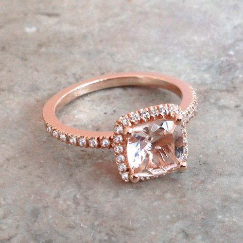 2ct Cushion Peach Morganite Diamond Accent Engagement Ring 14k Rose Gold Finish