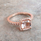 2ct Cushion Peach Morganite Diamond Accent Engagement Ring 14k Rose Gold Finish