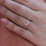 1.5ct Oval Cut Peach Morganite Diamond Accents Floral Ring 14k Rose Gold Finish