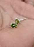 1ct Stud Earrings Oval Cut Green Peridot Solitaire Design 14k White Gold Finish