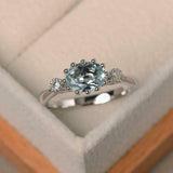 2ct Oval Cut Blue Aquamarine Engagement Ring Milgrain Trilogy 14k WhiteGold Over