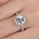 1.5ct Cushion Cut Diamond Engagement Ring Halo Solitaire 14k White Gold Finish