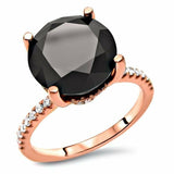 4Ct Round Black Diamond Hidden Halo Solitaire Engagement Ring 14K Rose Gold Over