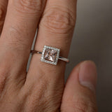 1ct Princess Cut Peach Morganite Engagement Ring 14k White Gold Finish Solitaire