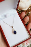 2ct Oval Cut Blue Sapphire Pendant with Chain Diamond Halo 14k White Gold Finish