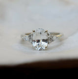 1.5ct Engagement Ring Oval Cut Diamond Petite Solitaire 14k White Gold Finish