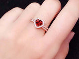 1ct Engagement Ring Heart Cut Red Garnet Halo Split Shank 14k Rose Gold Finish