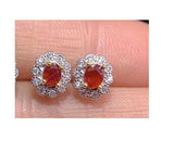 1.6ct Stud Earrings Oval Cut Red Garnet Diamond Floral 14k White Gold Finish