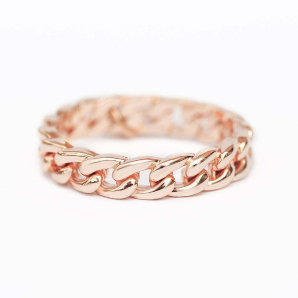 Cuban Link Open Chain Women Wedding Ring Band 14k Rose Gold Finish