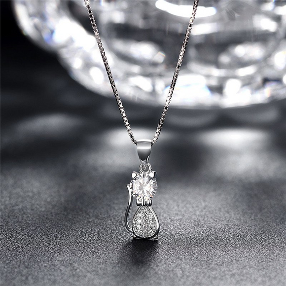 1.2ct Round Cut VVS1D Diamond Pendant Cat Design 14k White Gold Finish NO CHAIN