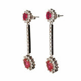 3.5ct Oval Cut Pink Ruby Halo Party Wear Drop Earrings 14k White Gold Finish