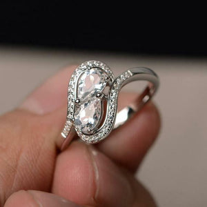 Swirl Unique Wedding Engagement Ring 2ct Pear Cut Diamond 14k White Gold Finish