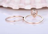 1.9ct Pear Cut Peach Morganite Bridal Set Engagement Ring 14k Rose Gold Finish